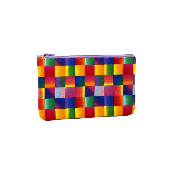 Handmade Soft Flannel Cotton Lined Small Zipper Pouch Bright Multicolor - Picture 3 of 6